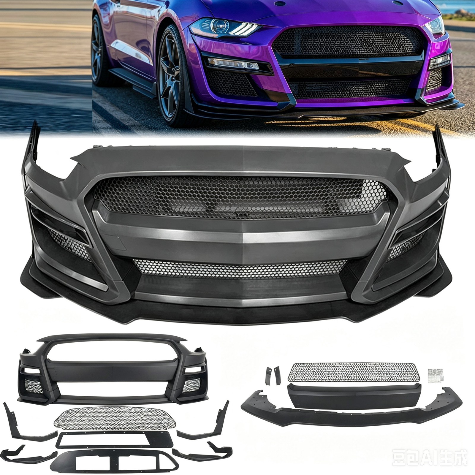 Front Bumper Conversion Replacement Kit For 2018-2023 Ford Mustang GT500 Style