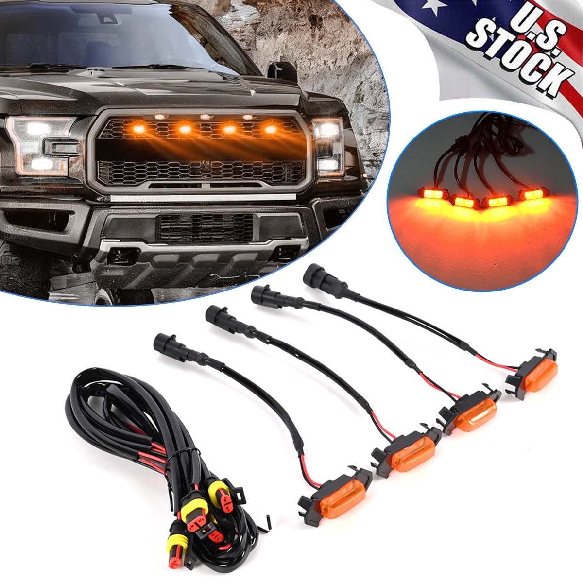 4x LED Grille Lights Smoked Front Amber Light For Toyota Tacoma TRD Pro grille