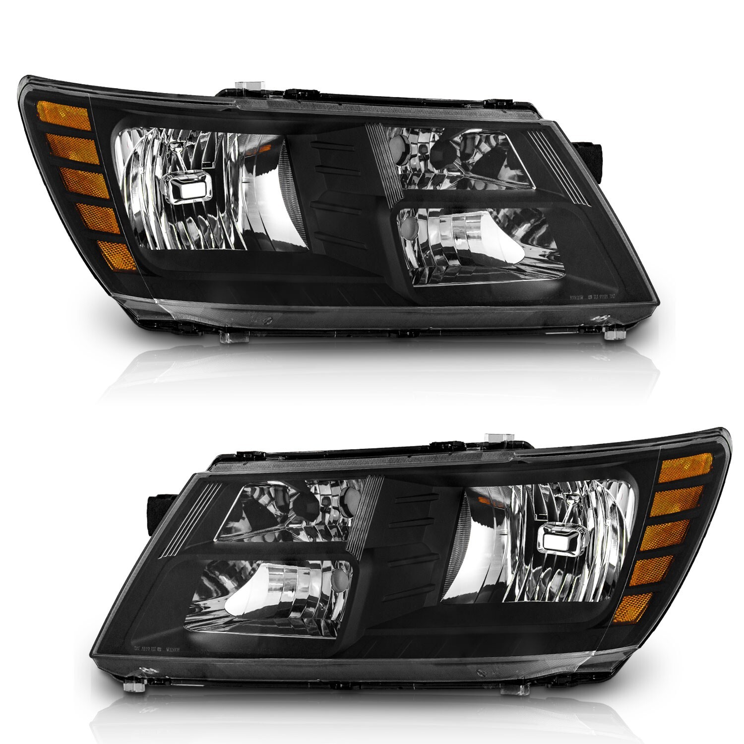 WEELMOTO Pair Headlights For 2009-2020 Dodge Journey Black Headlamps Left+Right