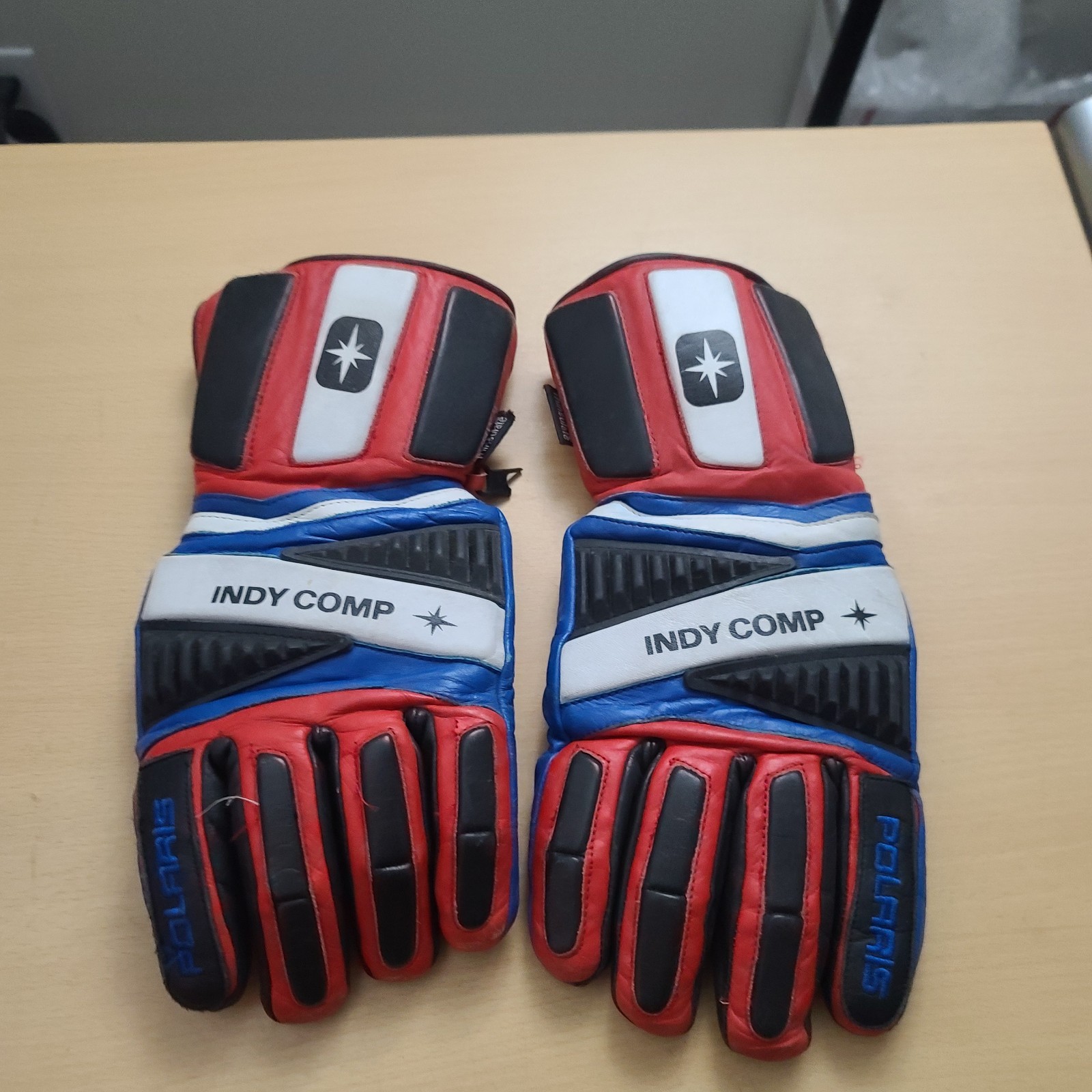Vintage Polaris Indy Comp Leather Snowmobile Gloves Size Large Red Blue Black Vintage Polaris Indy Comp Leather Snowmobile Gloves Size Large Red Blue Black