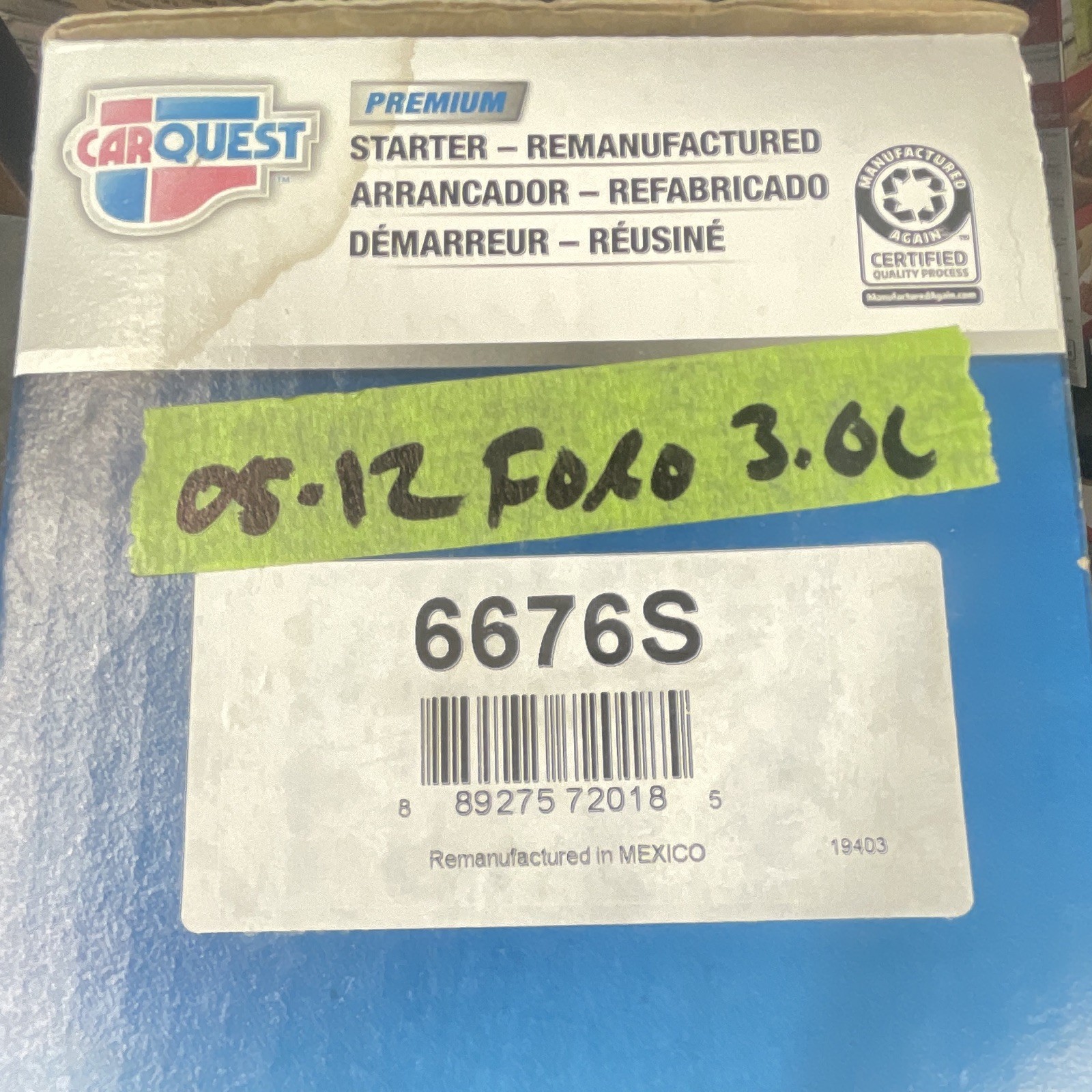 Carquest Premium Remanufactured Starter Motor Assembly #6676s