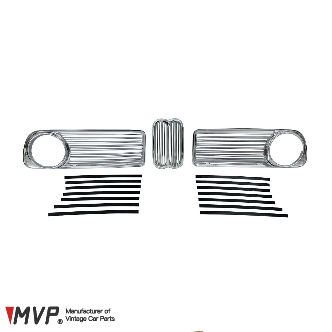 MVP BMW 2002 EARLY ALL-SILVER ALUMINUM GRILLE SET, 51131801577+51131808473/4