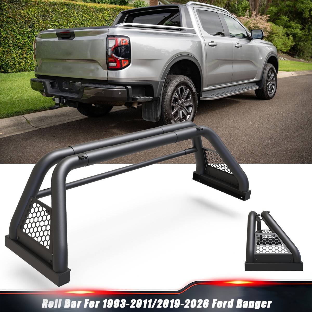For 1993-2011/2019-2026 Ford Ranger Adjustable Roll Bar Truck Bed Chase Rack