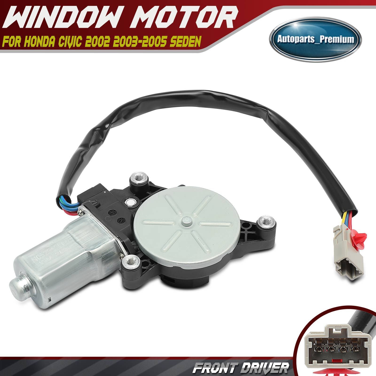 Front Driver Left Power Window Motor with 4-Pins for Honda Civic 2002-2005 Seden