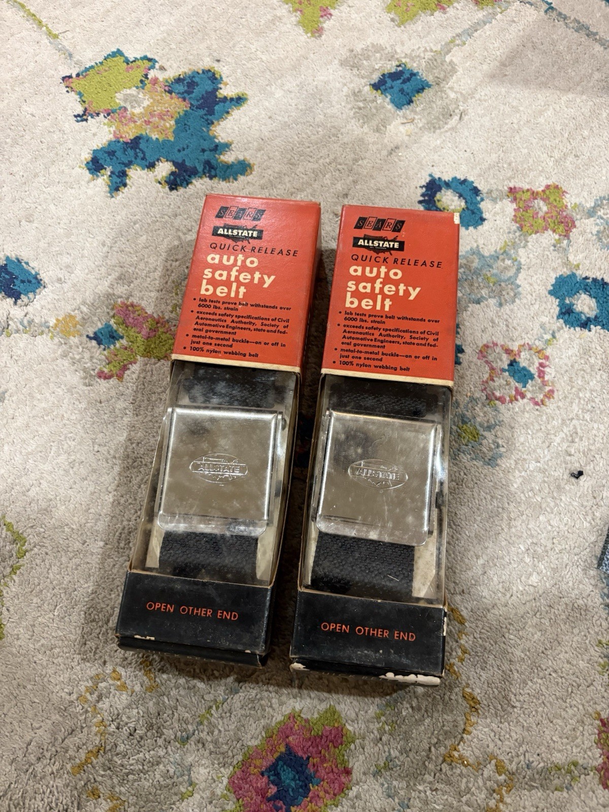 Vintage Sears Allstate Quick Release Seat Belts Pair Black NOS 28-6431 Boxed Vintage Sears Allstate Quick Release Seat Belts Pair Black NOS 28-6431 Boxed