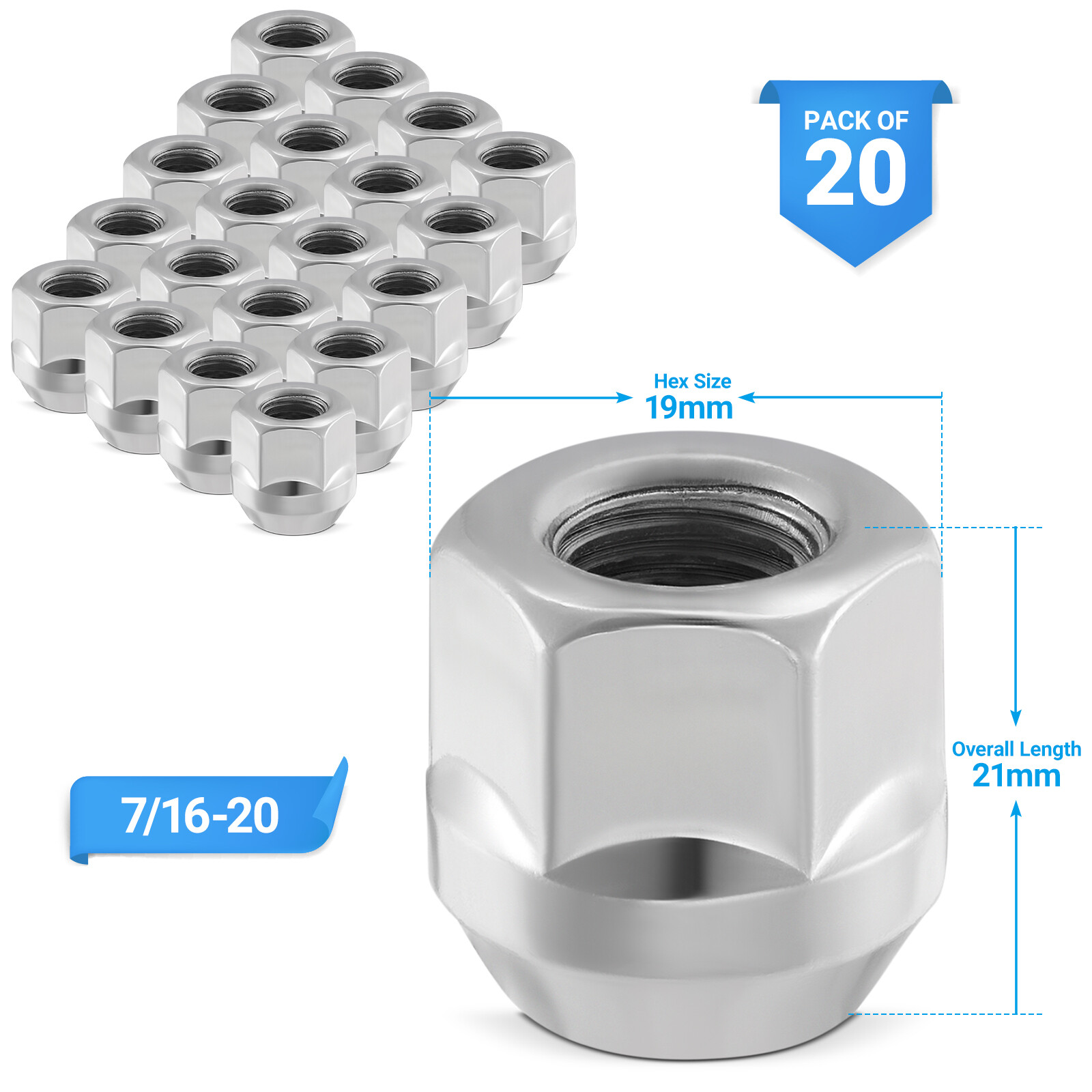20Pc 7/16-20 Open End Lug Nuts Fits Classic Chevy Corvette Camaro Chevelle SS