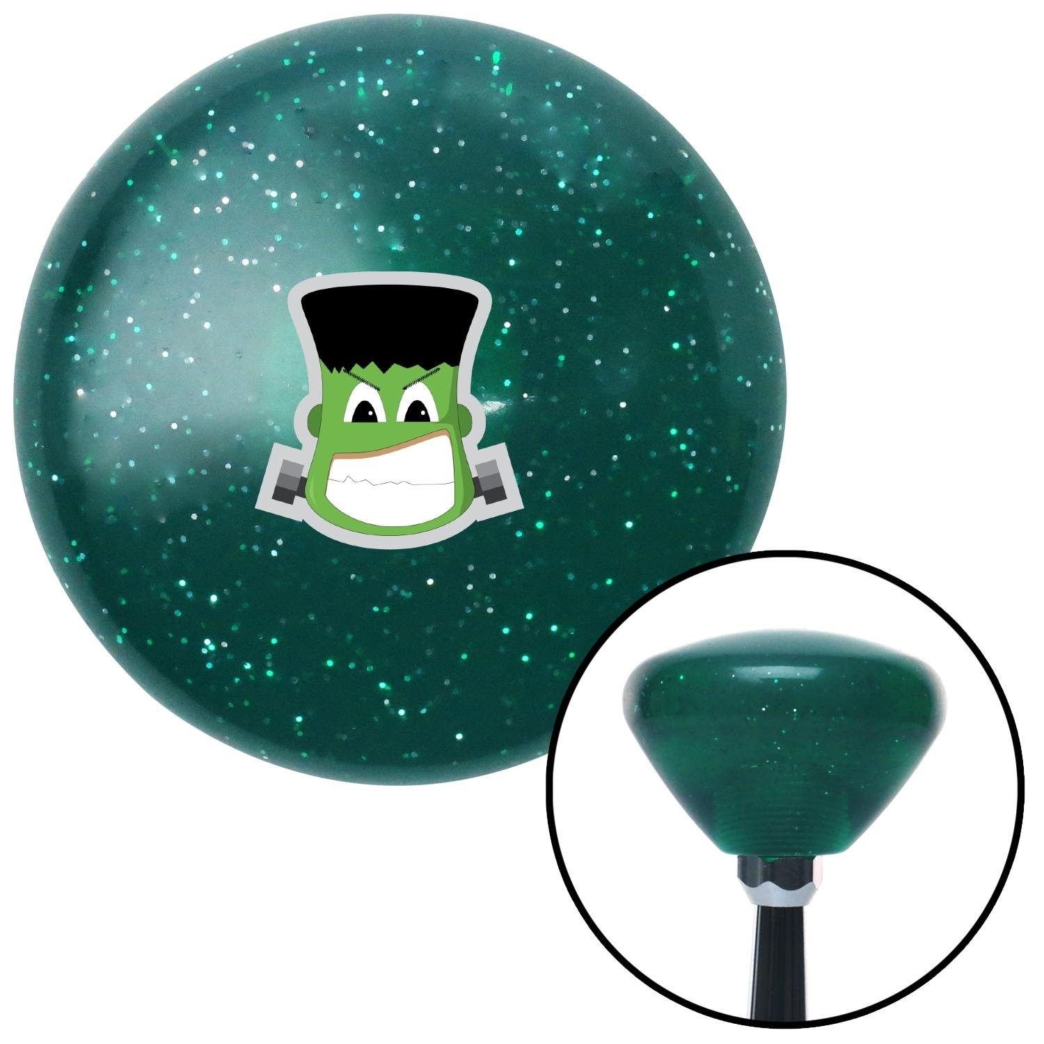 Frankenstein Cartoon Angry Green Retro Metal Flake Shift Knob w/ M16x1.5 Insert