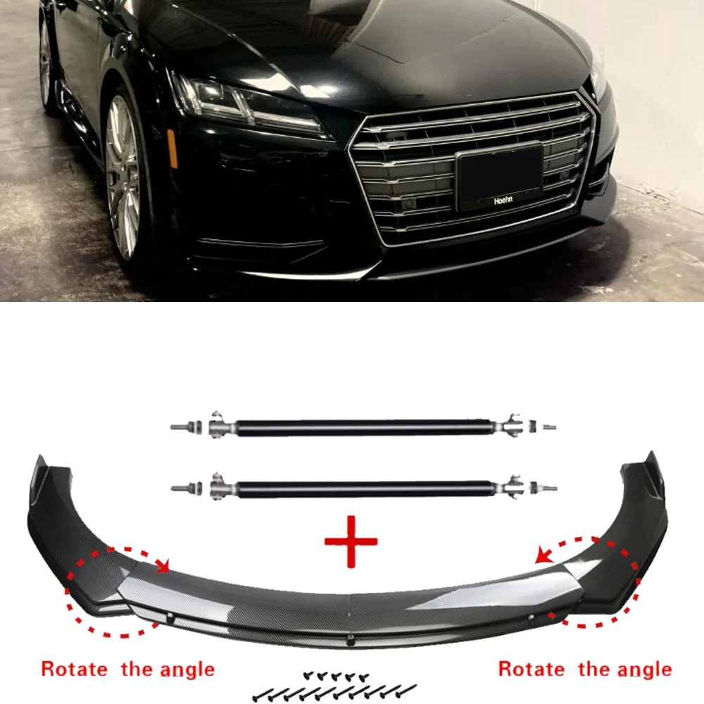 Carbon Fiber Style Front Bumper Lip Splitter&Strut Rods For Audi TTS Quattro US