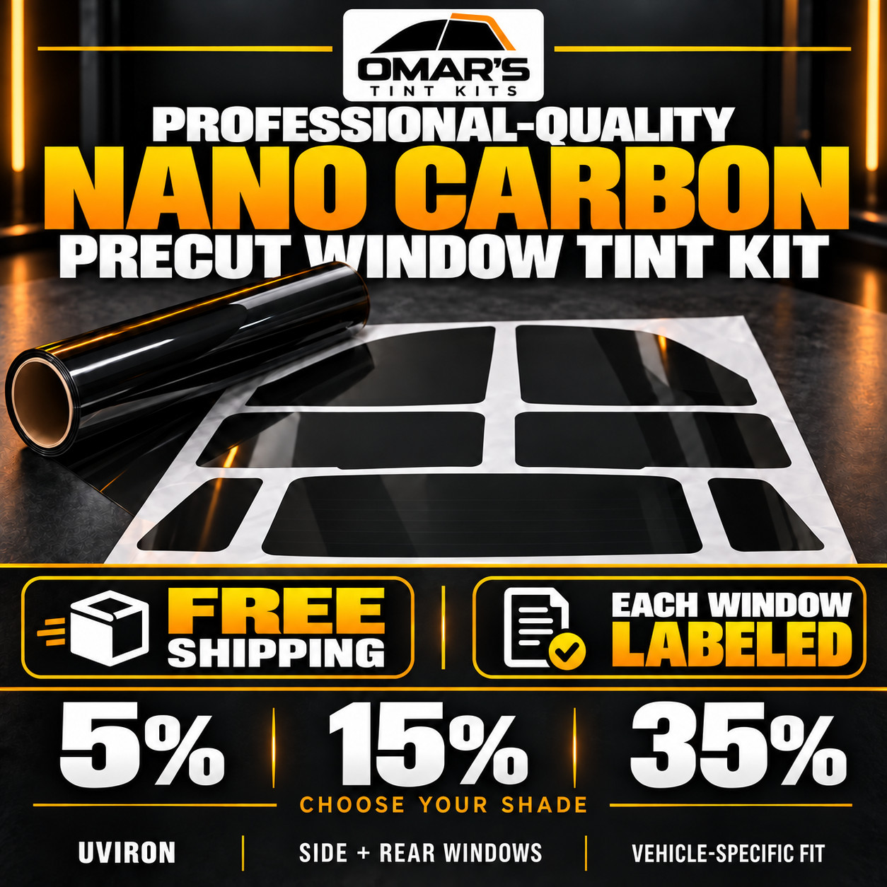 Any Car Custom Precut Nano Carbon Window Tint Full Kit Side & Rear Windows