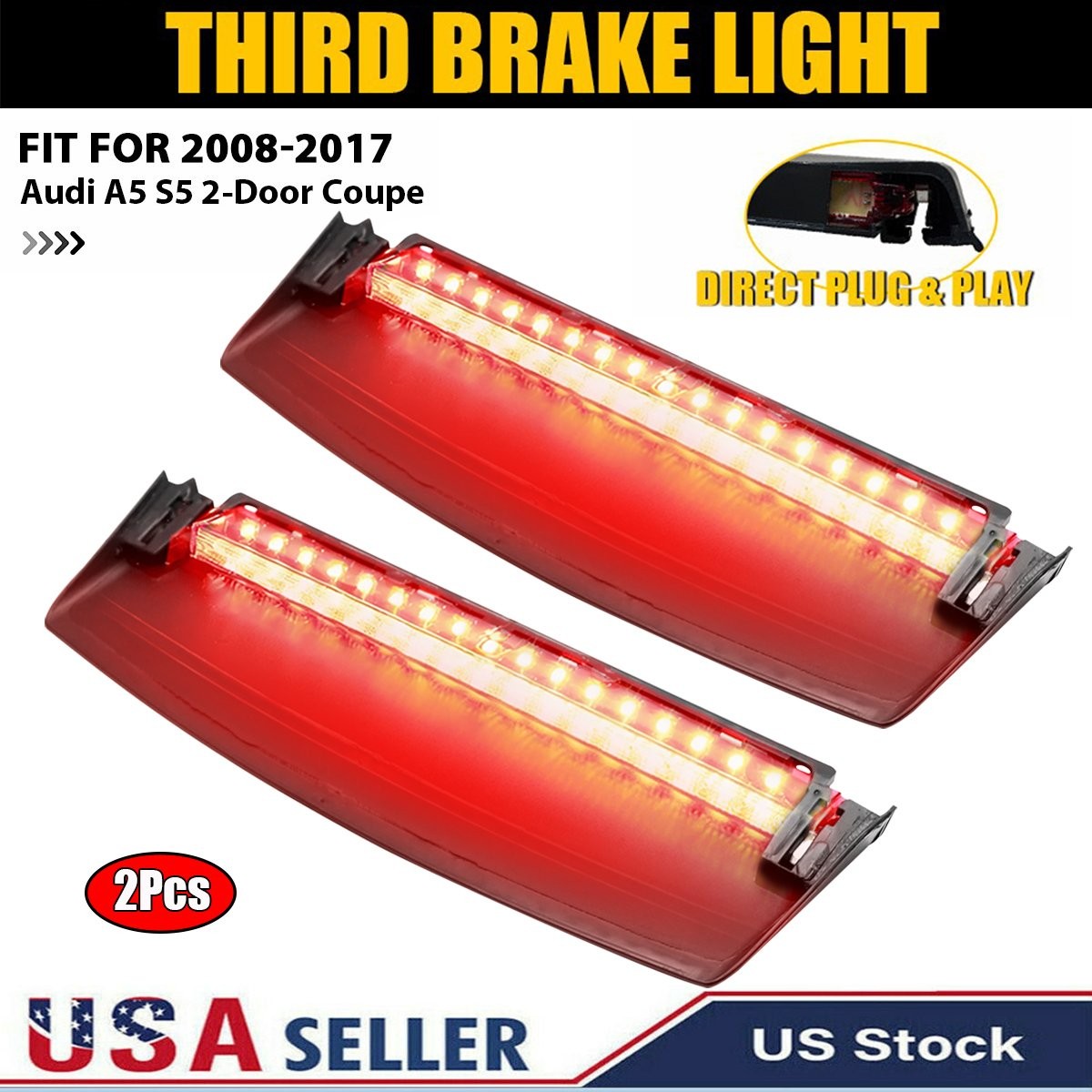 1/2xRear Center High Mount 3rd Third Brake Light For 2008-2017 Audi A5 S5 Coupe`