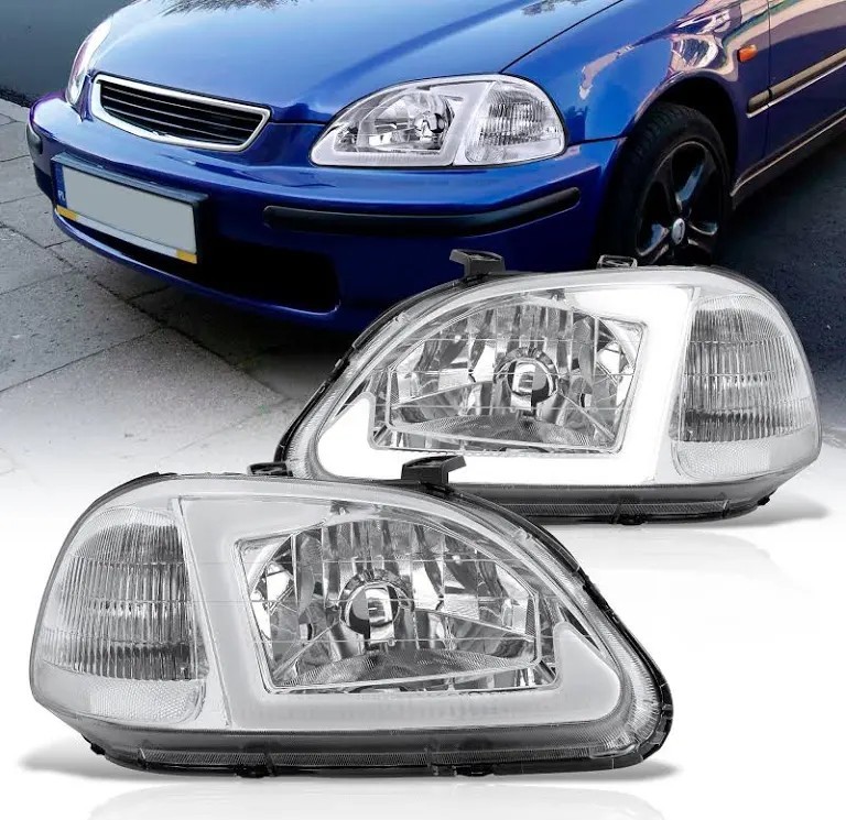 1996-1998 Honda Civic Headlights Left and Right CLEAR Lens 1996-1998 Honda Civic Headlights Left and Right CLEAR Lens