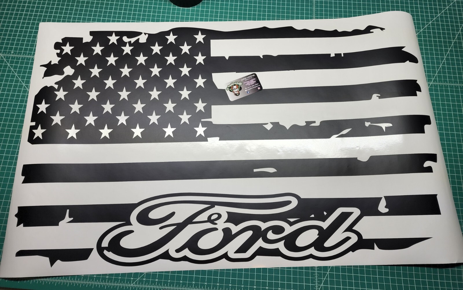 Distressed Hood Flag compatible with Ford F-Series Trucks Vinyl Graphic.  