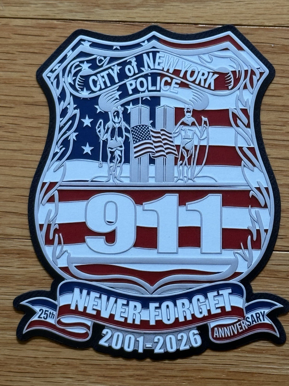 9/11 NYPD Shield 4”x4.88” 25th Anniversary Magnet For Cars, Trucks, Etc. 9/11 NYPD Shield 4”x4.88” 25th Anniversary Magnet For Cars, Trucks, Etc.