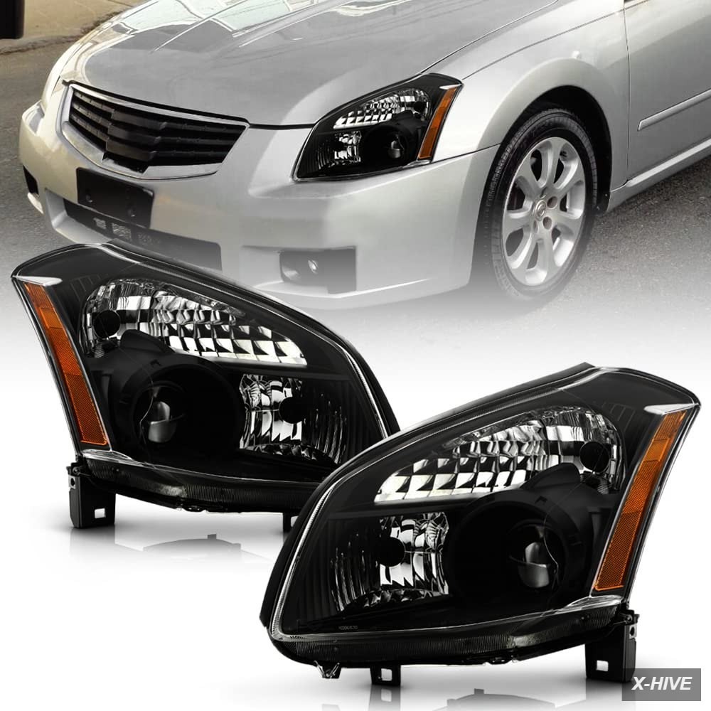 - for [Halogen Model] 2007-2008 Nissan Maxima Black Projector Headlights Headlam