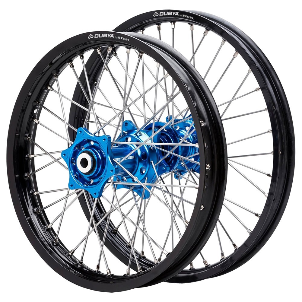 Dubya Edge Complete Front/Rear Wheel Set 1.60 x 21/2.15 x 19 Black Rim/Blue Hub Dubya Edge Complete Front/Rear Wheel Set 1.60 x 21/2.15 x 19 Black Rim/Blue Hub