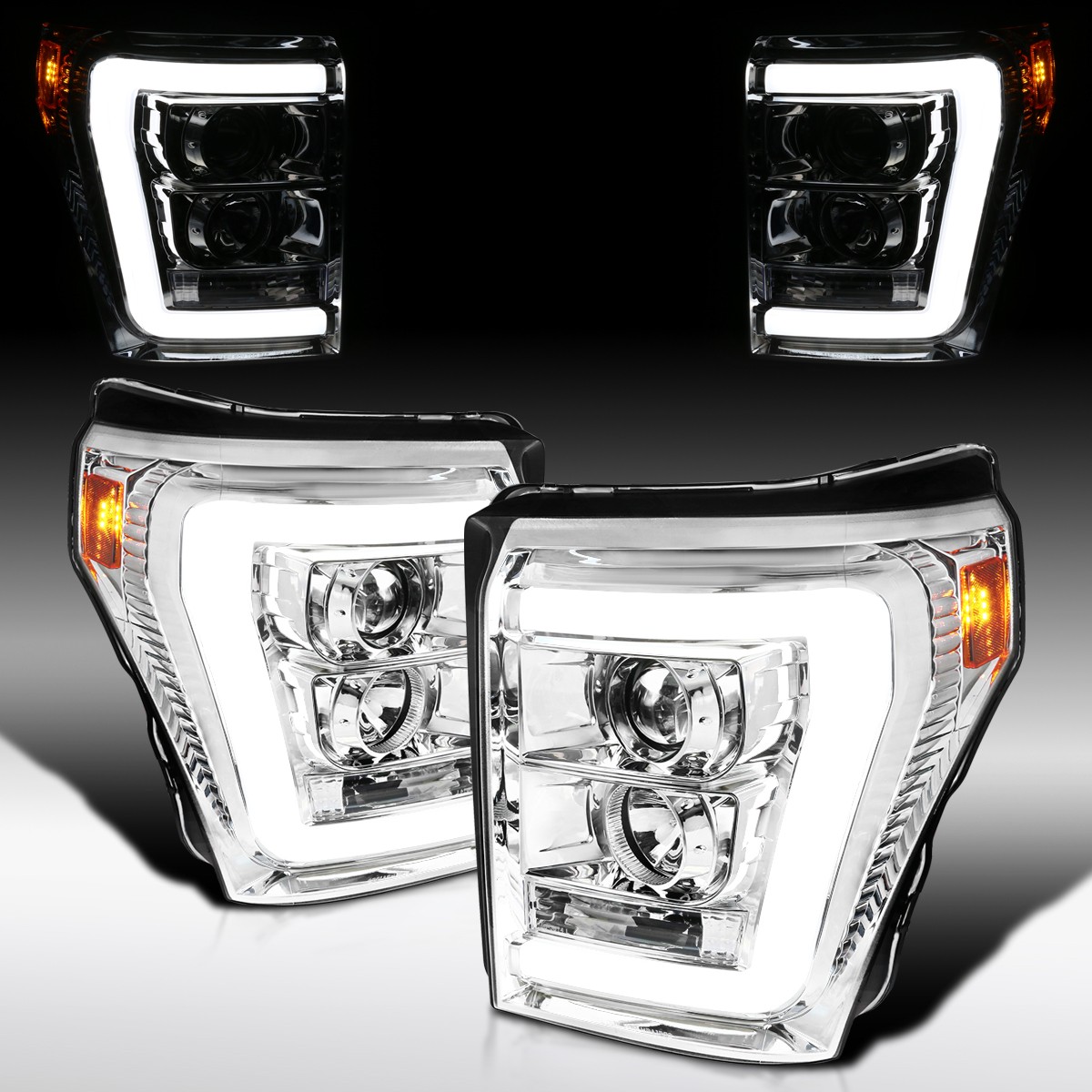 Fit 2011-2016 Ford F250 F350 F450 LED Bar Projector Headlights Headlamps 11-16 Fit 2011-2016 Ford F250 F350 F450 LED Bar Projector Headlights Headlamps 11-16
