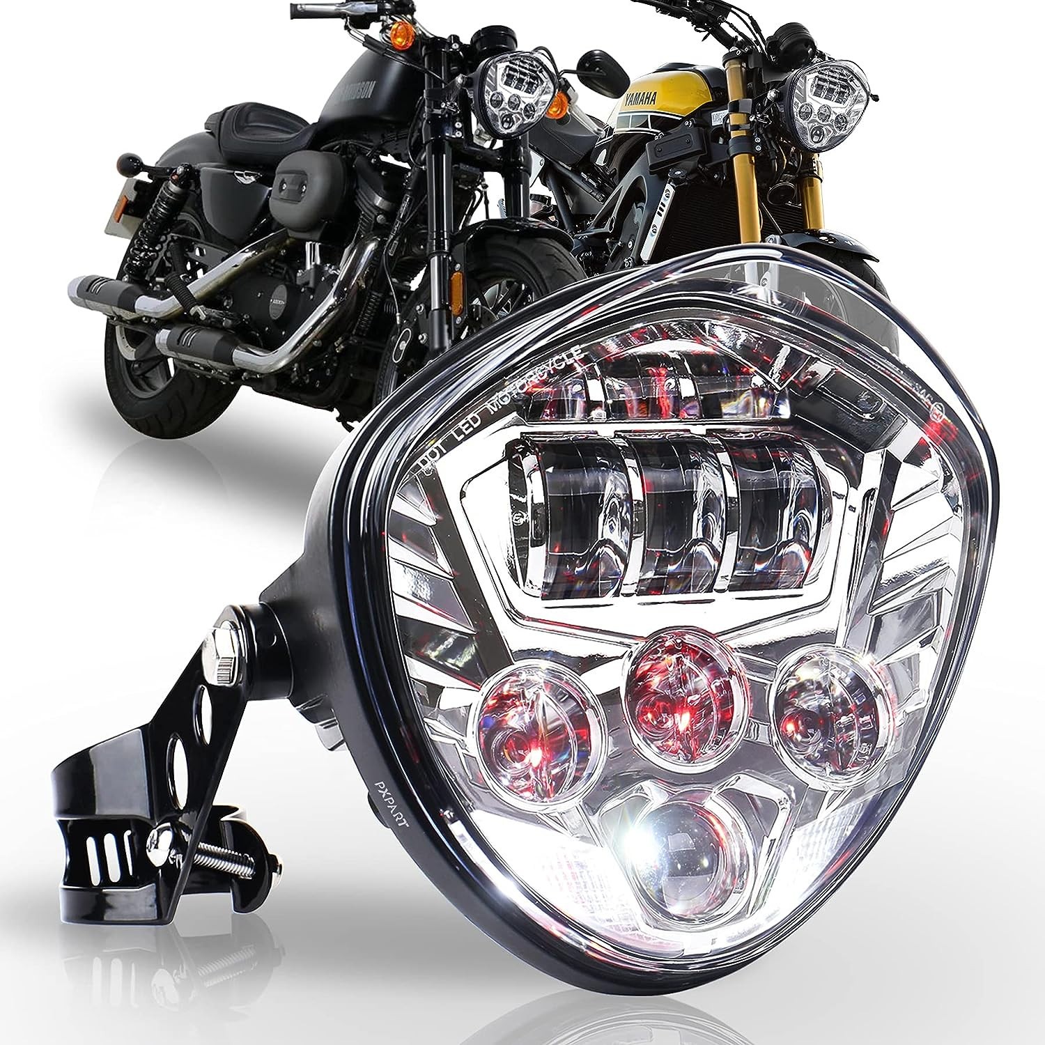 Chrome 7\'\' LED Projector Headlight for Universal Motorcycle Honda Yamaha Triumph