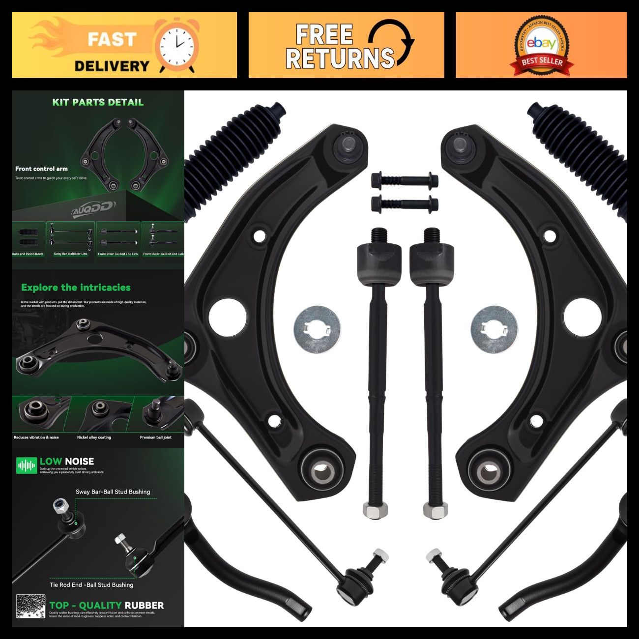 10PC Front End Suspension Kit for Nissan Versa 2012-2019, Control Arms, Tie Rods