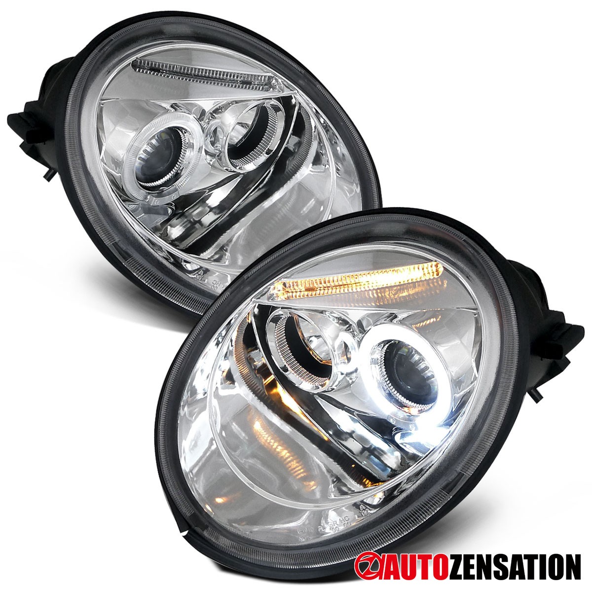 Fit 1998-2005 Volkswagen Beetle LED Halo Projector Headlights Lamps Left+Right Fit 1998-2005 Volkswagen Beetle LED Halo Projector Headlights Lamps Left+Right
