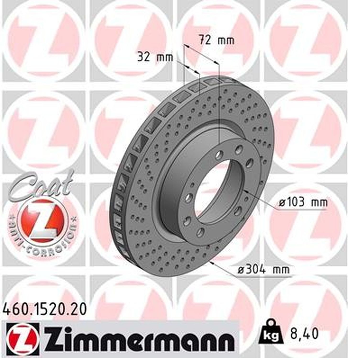 Zimmermann 460.1520.20 Standard Coat Z Disc Brake Rotor For 95-97 Porsche 911