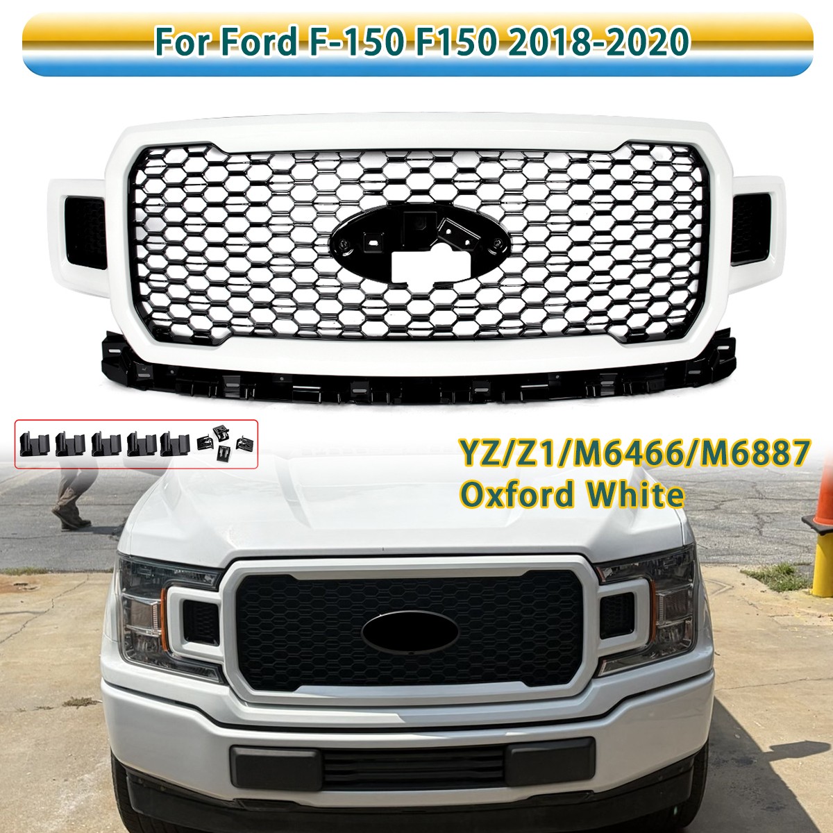YZ Oxford White For 2018-2020 Ford F-150 F150 XL XLT Front Bumper Grille Grill