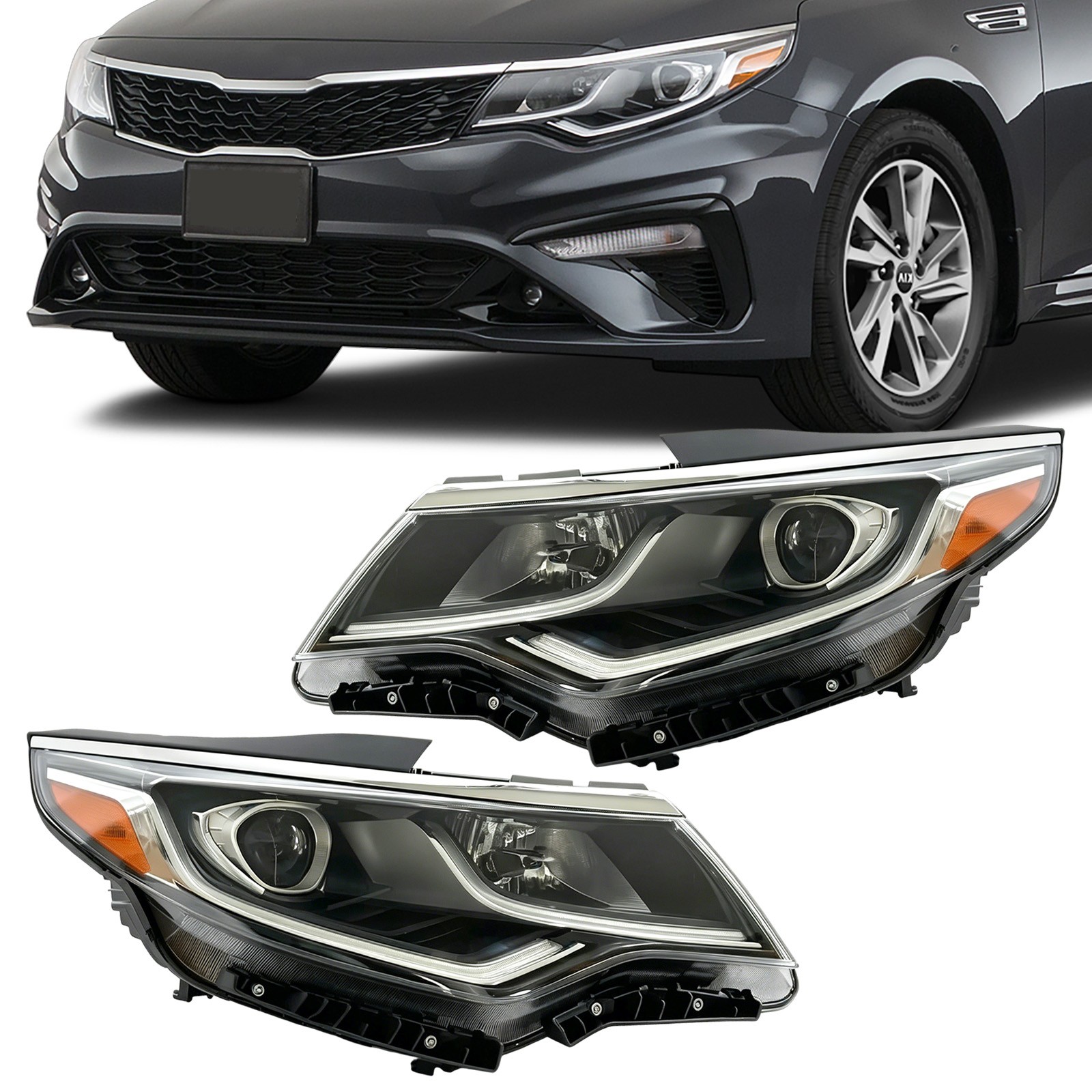 Headlamp Fit 2019 2020 Kia Optima 92101-D5500 92102-D5500 Projector LED DRL 2pc