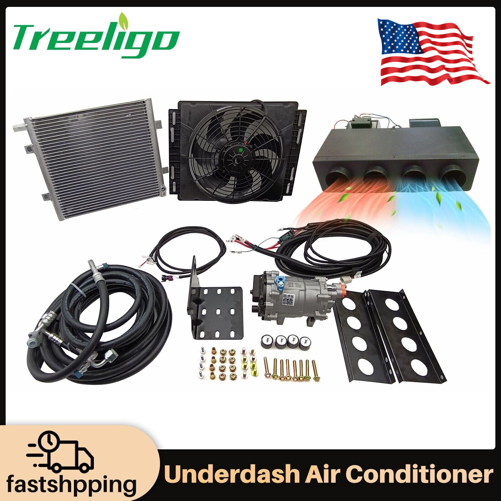 12V Underdash Electric Cool&Heat Universal Air Conditioner DC Auto Car A/C Kit
