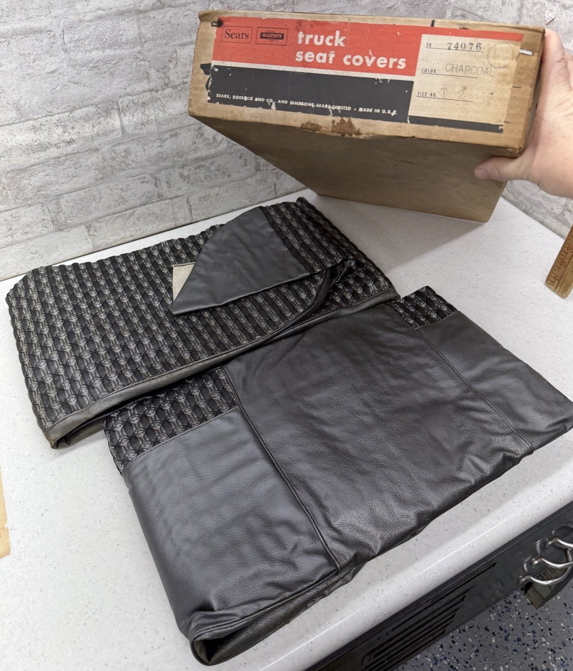 Sears Allstate Truck Seat Cover Charcoal Vinyl 1950s 1960s Ford Chevy VTG NOS