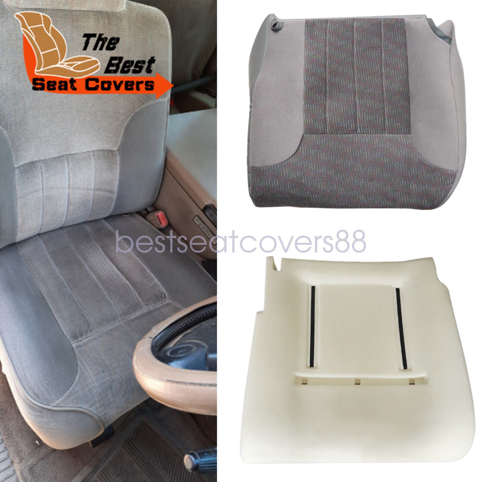 For 94-97 Dodge Ram 1500 2500 Driver Bottom Cloth Seat Cover Gray & Foam Cushion