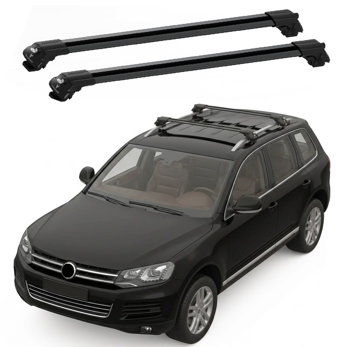 For VW TOUAREG 2011 TO 2018 LOCKABLE ROOF RACK CROSS BAR RAILS 2 PCS ALU BLACK