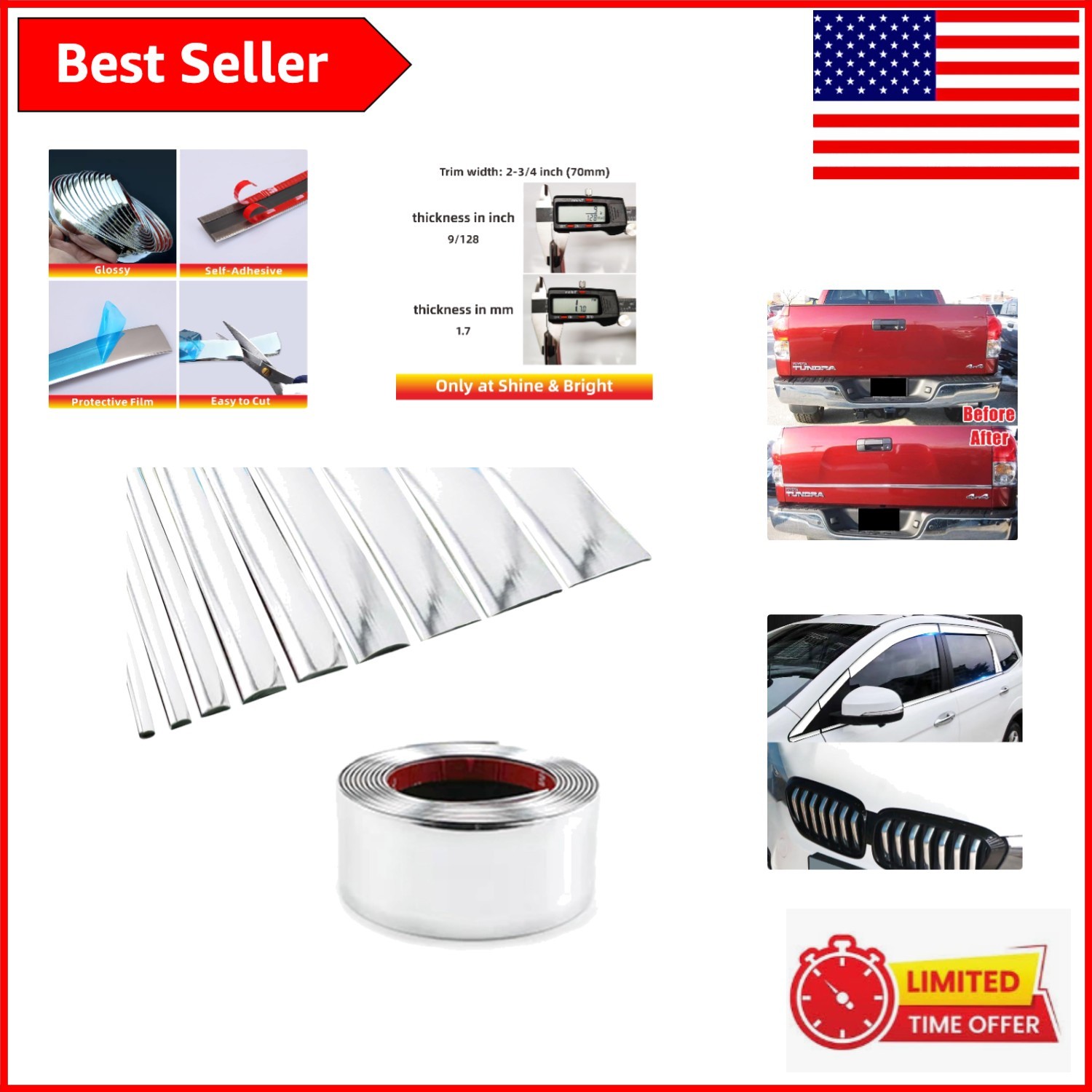 16Ft Chrome Silver Extra Thick Self-Adhesive Auto Molding Trim for Versatile Use