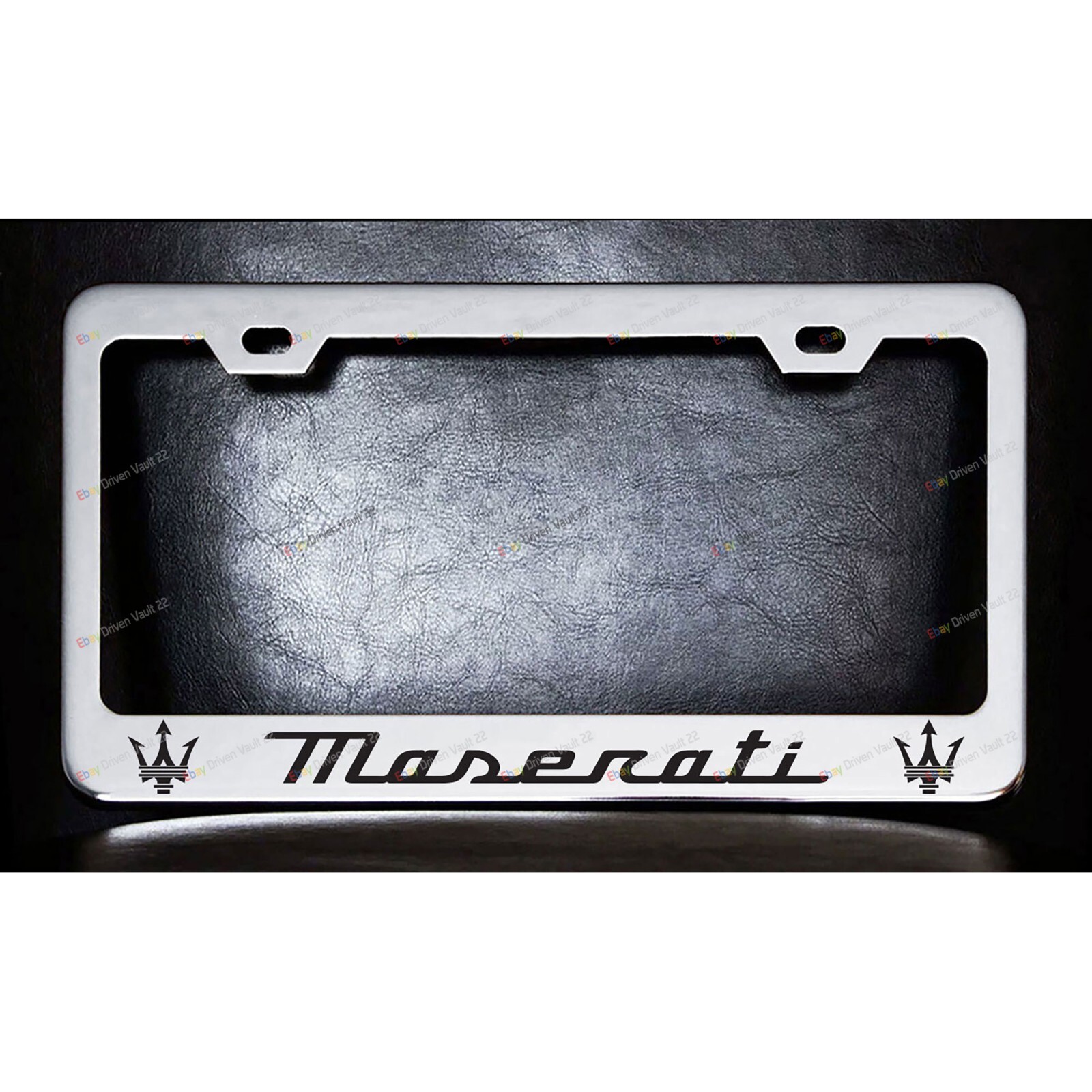 Maserati Custom Made Chrome Metal License Plate Frame +Screw Caps Style 2