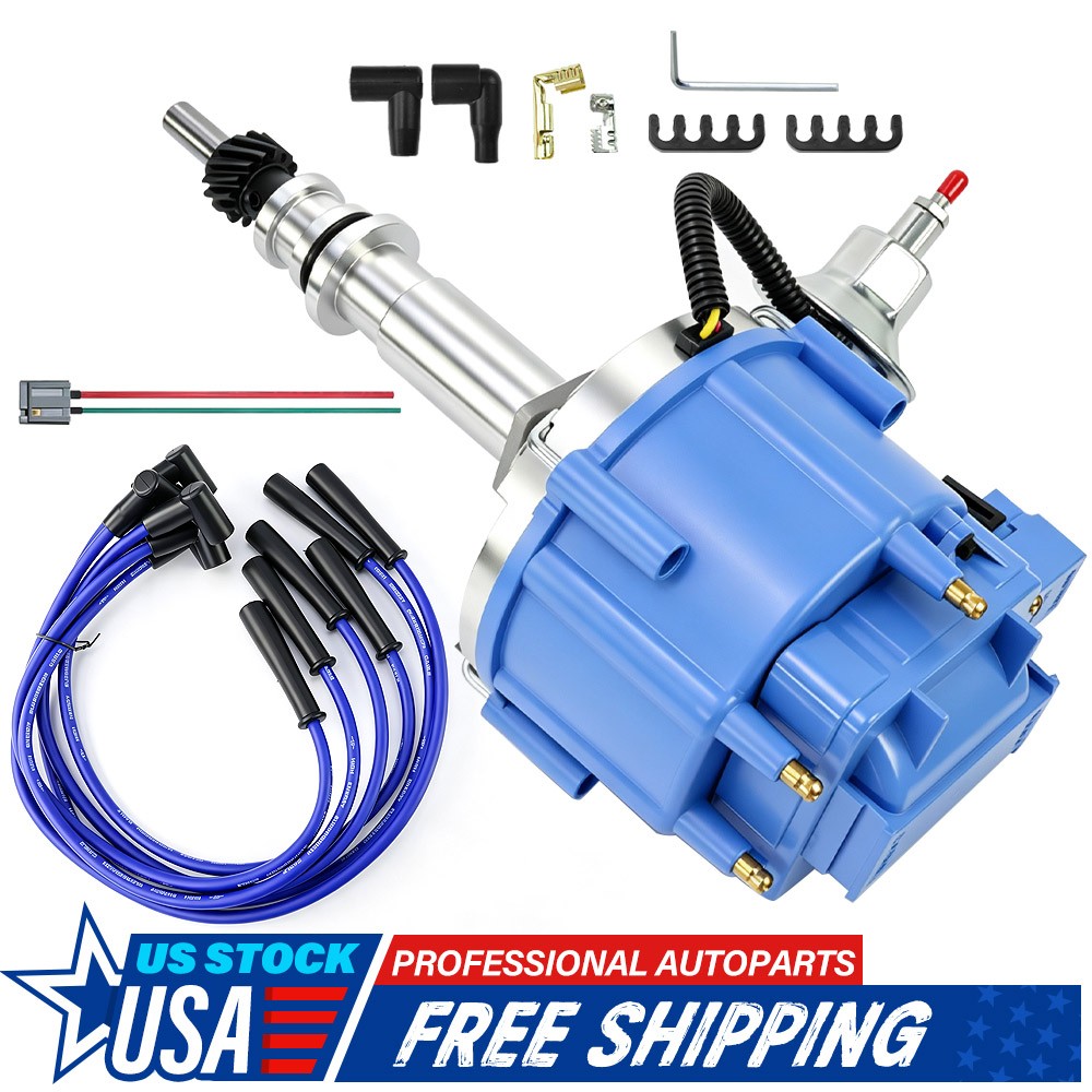 Complete Blue HEI Distributor w/ Wires Kit For 64-83 Ford L6 170 200 250 Engine