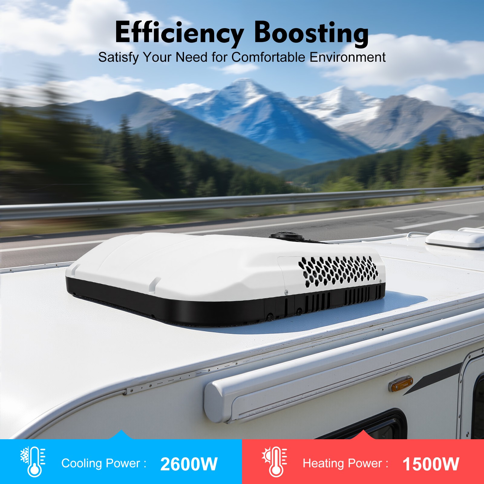 12V 8800BTU Cab RV Air Conditioner Electric Rooftop A/C for RV Trucks Cool&Heat