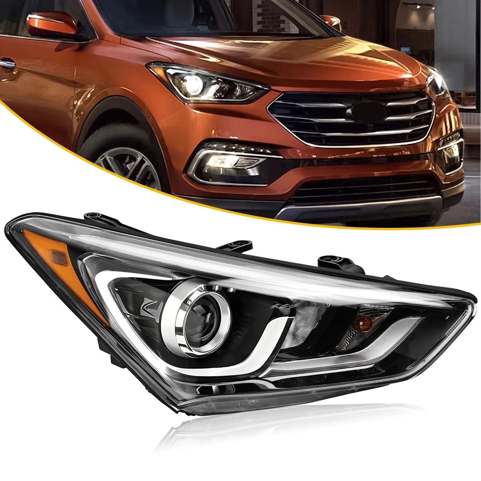 Right Passenger Headlight Halogen Assembly for 2017-2018 Hyundai Santa Fe Sport