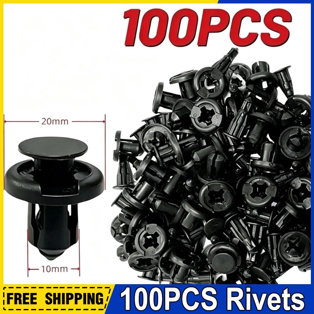 100-Pack Bumper Clips 10mm Hood Fender Push Rivets Retainer Fasteners For Honda