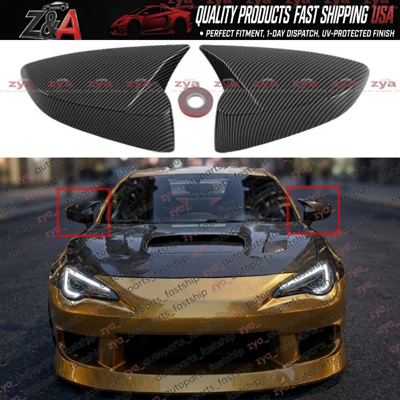 FOR 13-21 SUBARU BRZ TOYOTA GT86 M STYLE CARBON FIBER ADD ON MIRROR COVER CAPS FOR 13-21 SUBARU BRZ TOYOTA GT86 M STYLE CARBON FIBER ADD ON MIRROR COVER CAPS