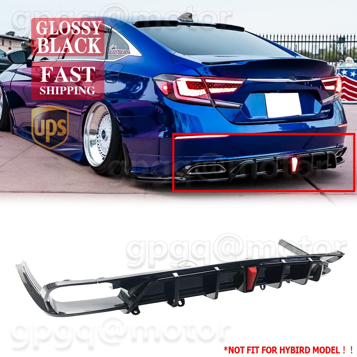 For Honda Accord 21-2022 Yofer V2 Style Gloss Black Rear Bumper Diffuser Spoiler