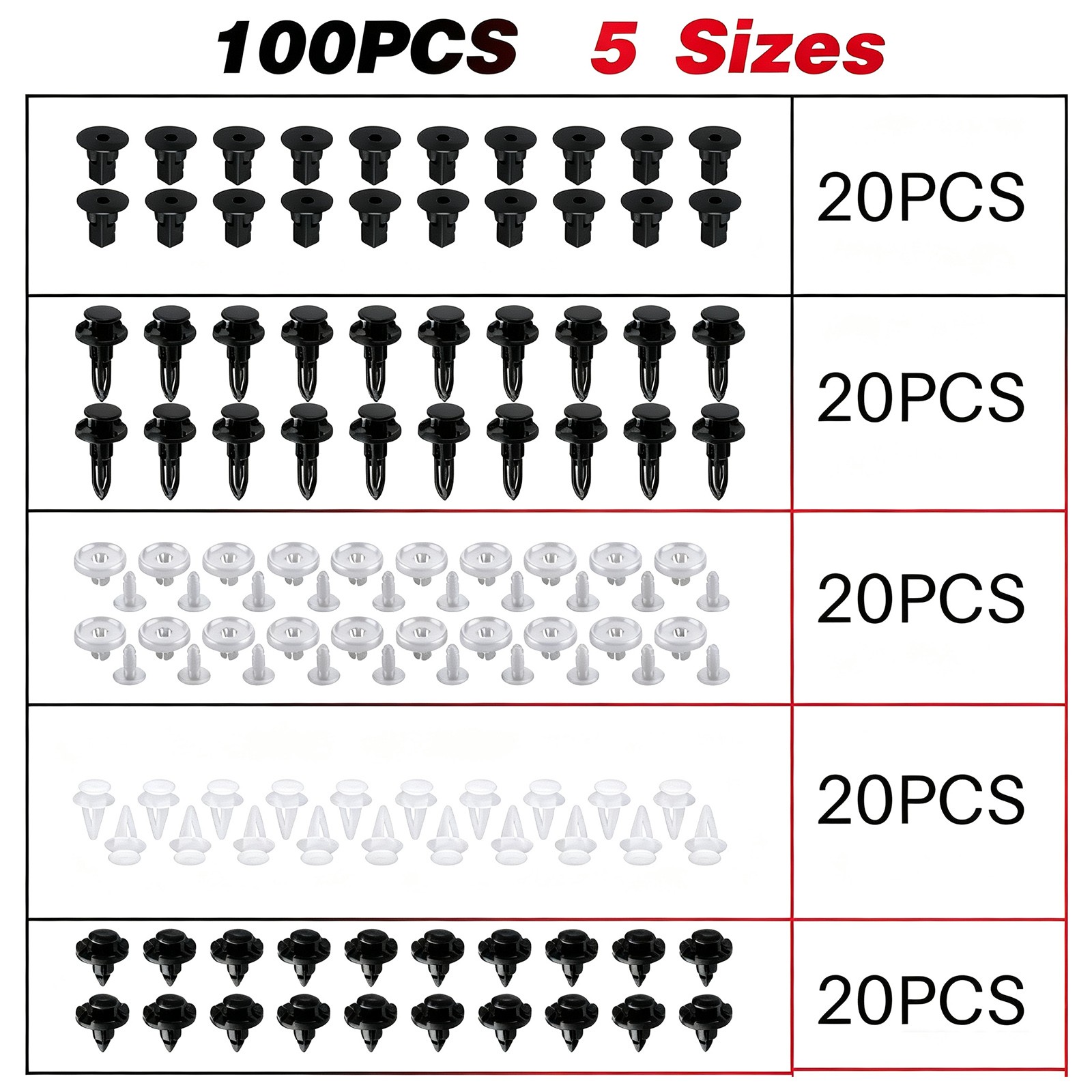 100pc Clips for Hole Plastic Rivets Retainer Fender Bumper Push Pin Fastener