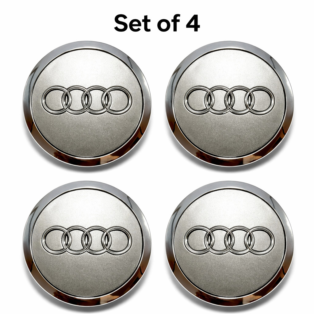 69mm Audi Silver Wheel Center Hub Caps – Set of 4 – Replacement Center Caps
