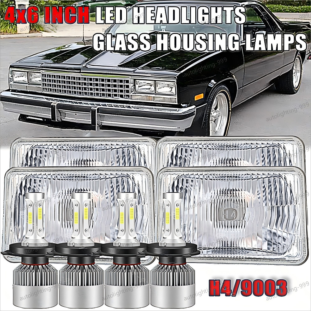 Fit Chevrolet El Camino 1982 - 1987 4pcs 4X6 inch LED Headlights Hi/Lo Beam