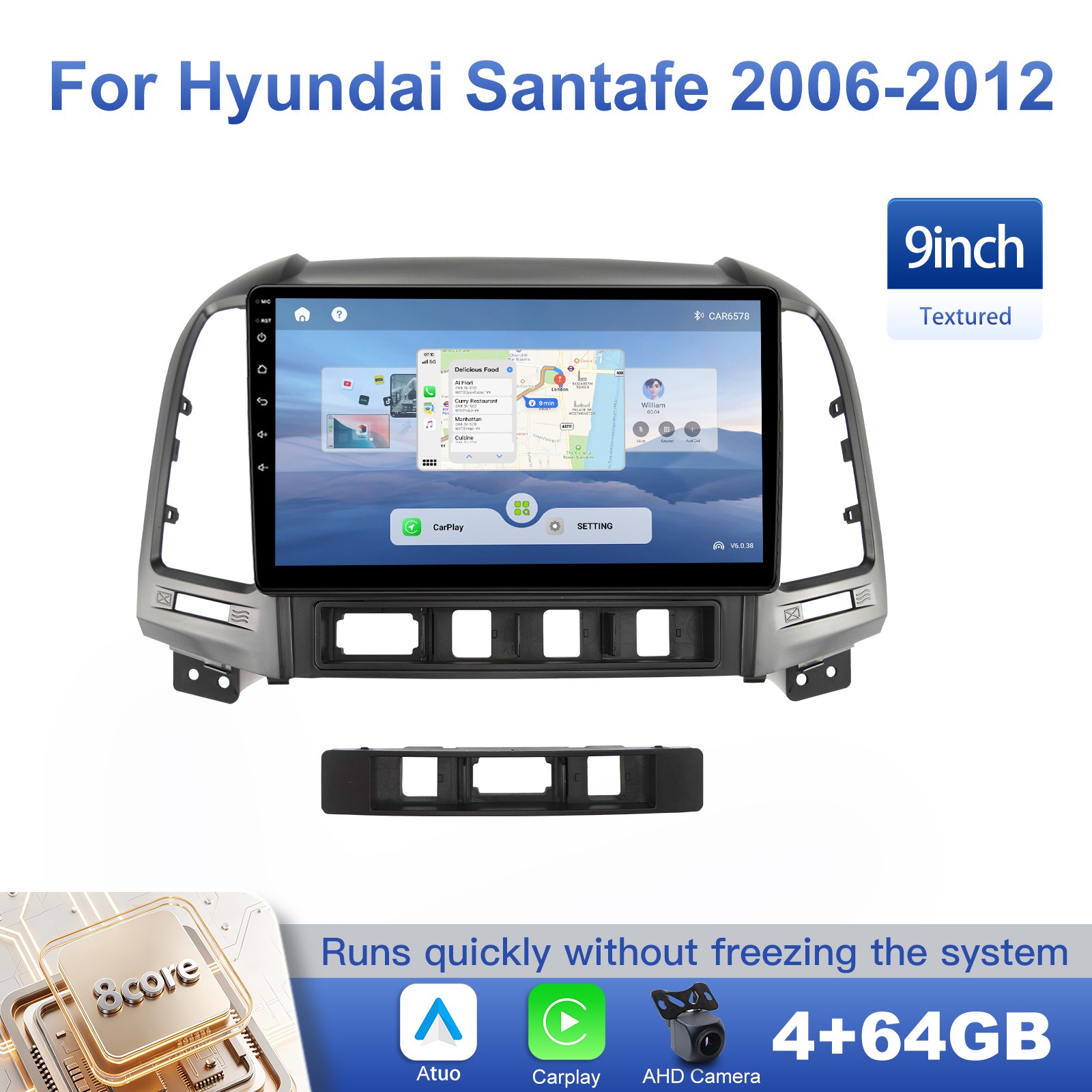 4+64G Car Stereo Radio For Hyundai Santa Fe 2006-2012 Android Auto Apple CarPlay