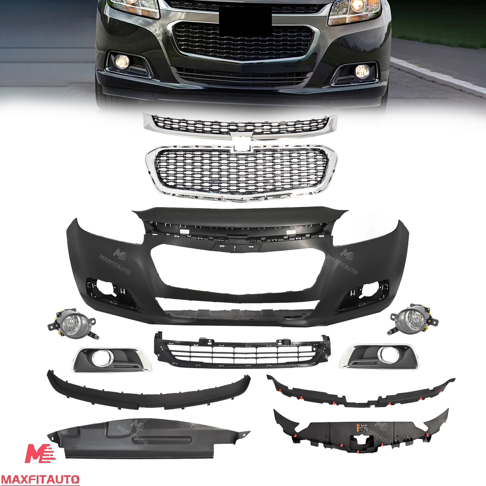 Fits 2014-2015 Chevy Malibu/2016 Limited Front Bumper Cover Grille Assembly Kit Fits 2014-2015 Chevy Malibu/2016 Limited Front Bumper Cover Grille Assembly Kit