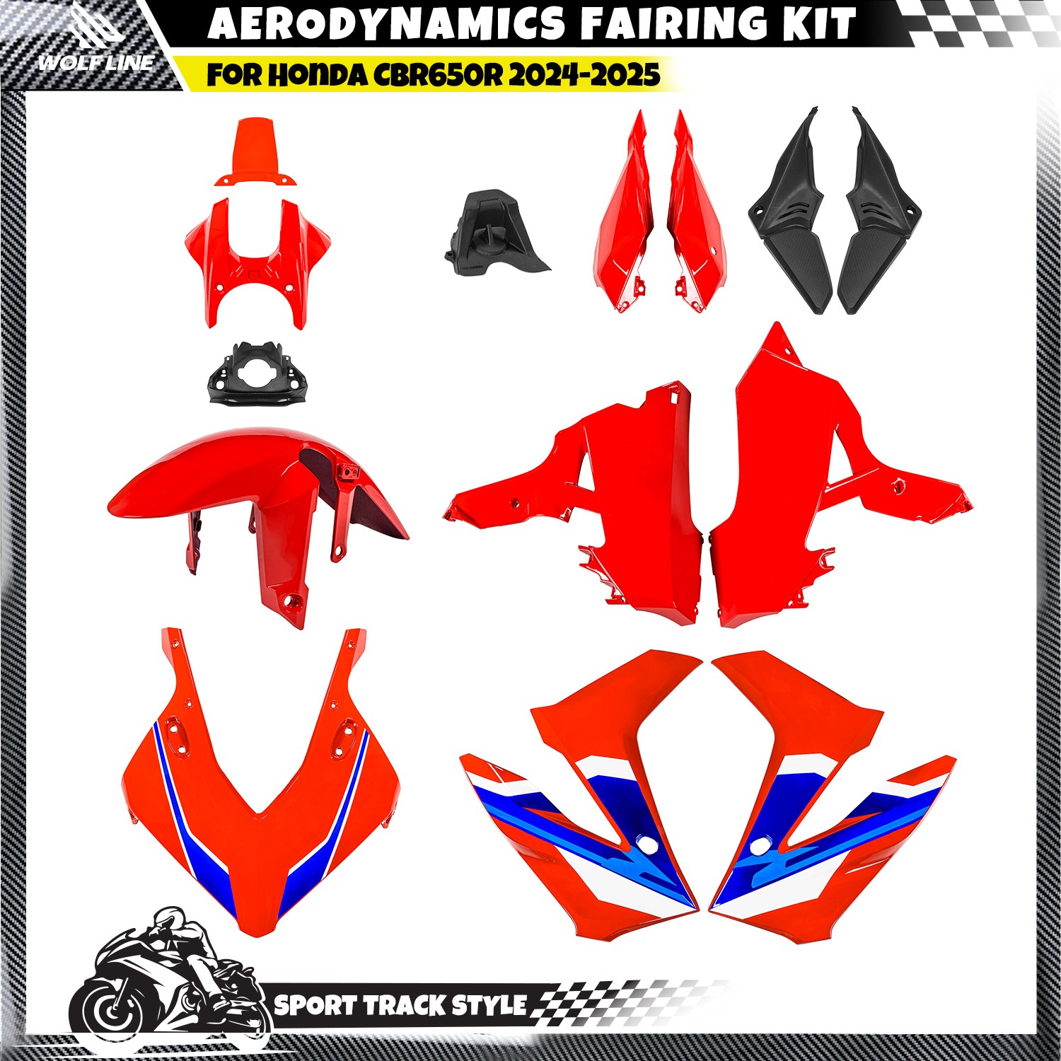 WOLFLINE Bodywork Fairing Kits For Honda CBR650R 2024 2025 2026 Red ABS Plastic