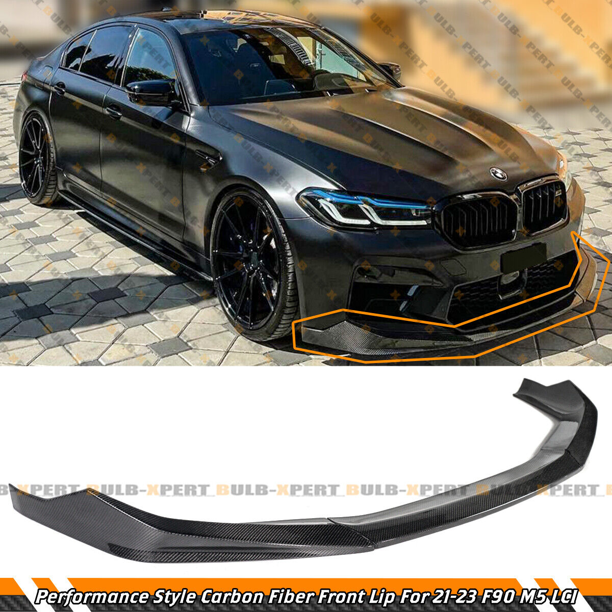 Performance Style Carbon Fiber Front Bumper Lip Kit For 2021-2023 BMW F90 M5 LCI