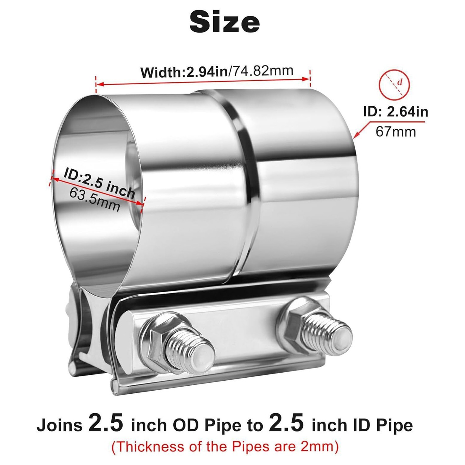 4/8pcs 2/2.5/3/3.5/4/5 Inch Lap Joint Exhaust Band Clamp Stainless Steel T304