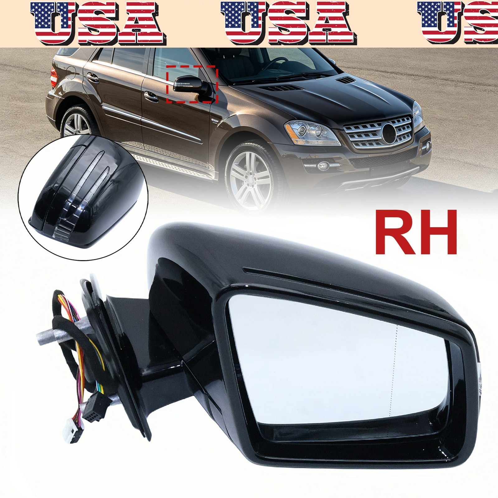 Fits 2009-10 Mercedes Benz ML350 Power Adjust Power Fold Paintable Right Mirror