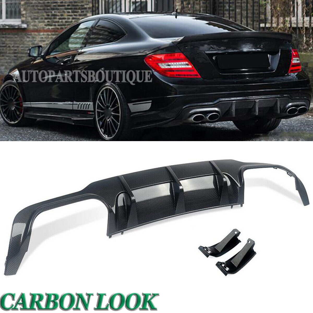 Carbon Look Rear Diffuser Lip For Mercedes Benz W204 C250 C204 C63 AMG 2012-2015