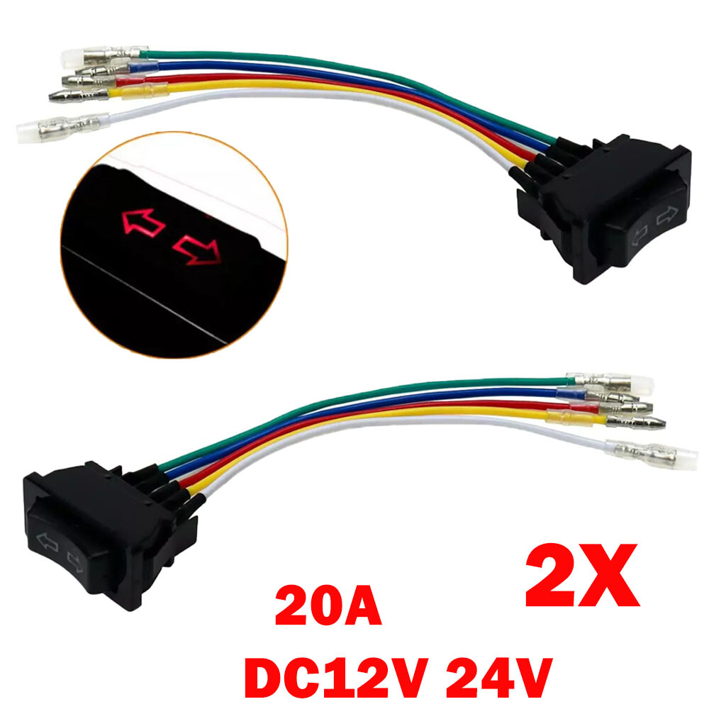 2x 5-Pin/Wire Car Window Power Switch Universal UP/DOWN Red LED Lighted DC12/24V