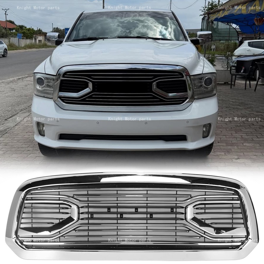 Chrome Silver Racing Grille Bumper Grille For Dodge RAM 1500 2013-2018 W/Letters